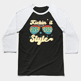 Retro Kickin It 3rd Grade Style Teacher Back To School Gift For Boy Girl Kids Baseball T-Shirt